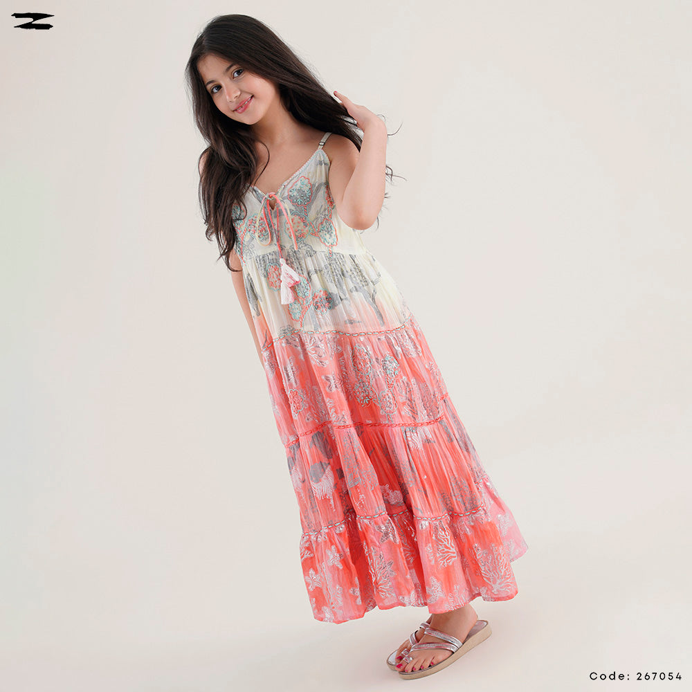 Girls Printed Tiered Maxi Dress