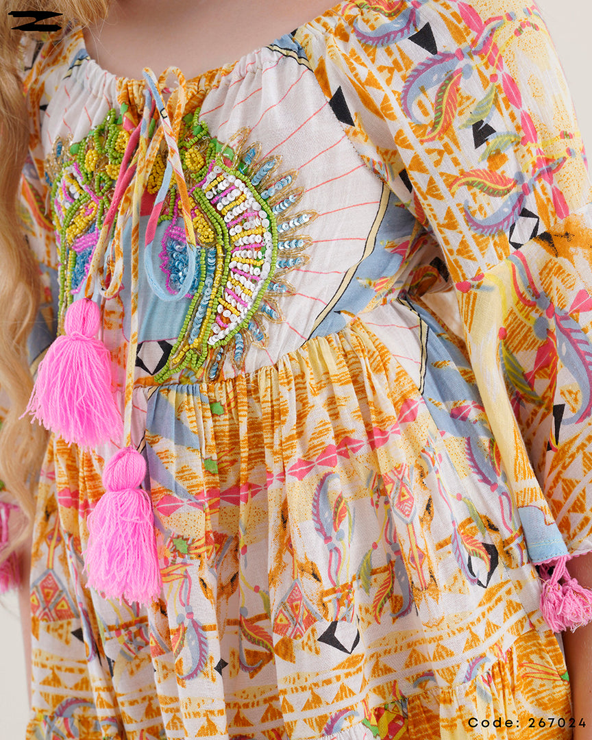 Printed Maxi Dress with Tassels