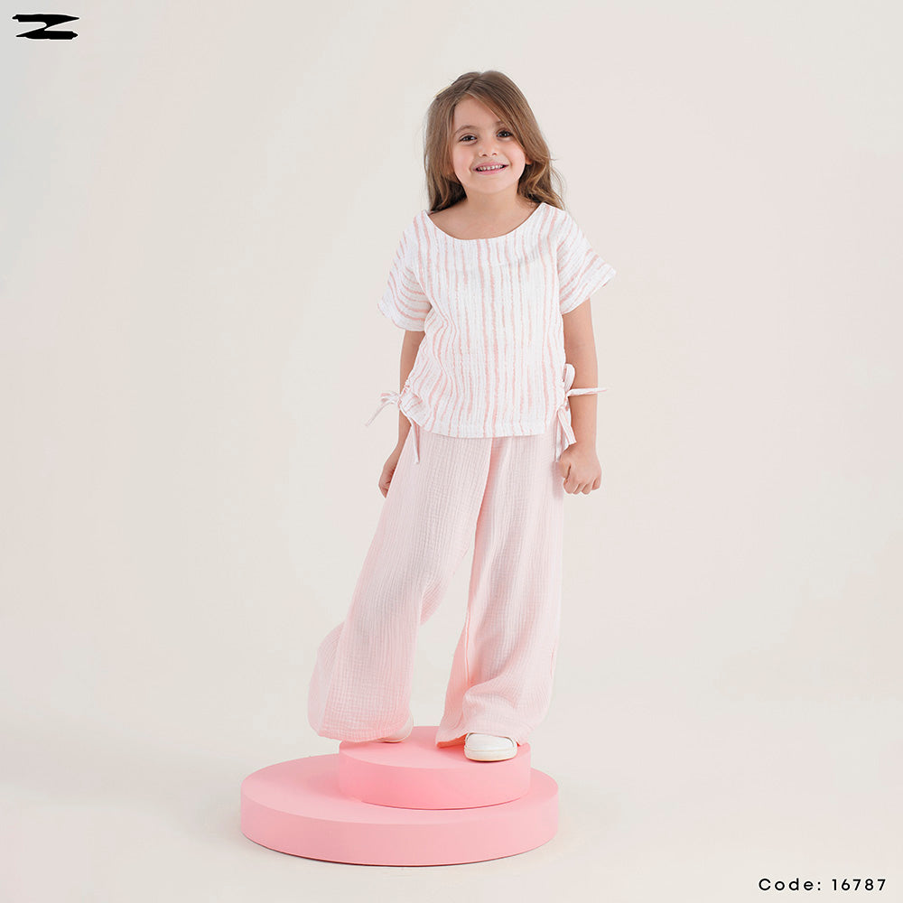 Striped Blouse and Solid Pants Set
