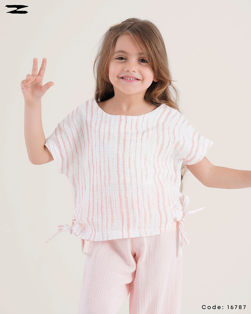 Striped Blouse and Solid Pants Set