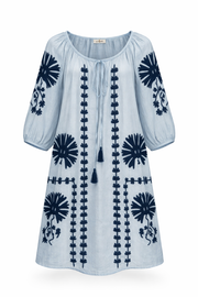 Embroidered Tie Neck Dress