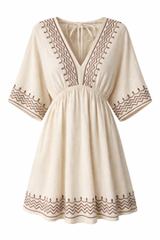Embroidered V-Neck Mini Dress