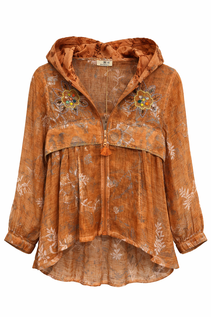 Hooded Floral Zip Top
