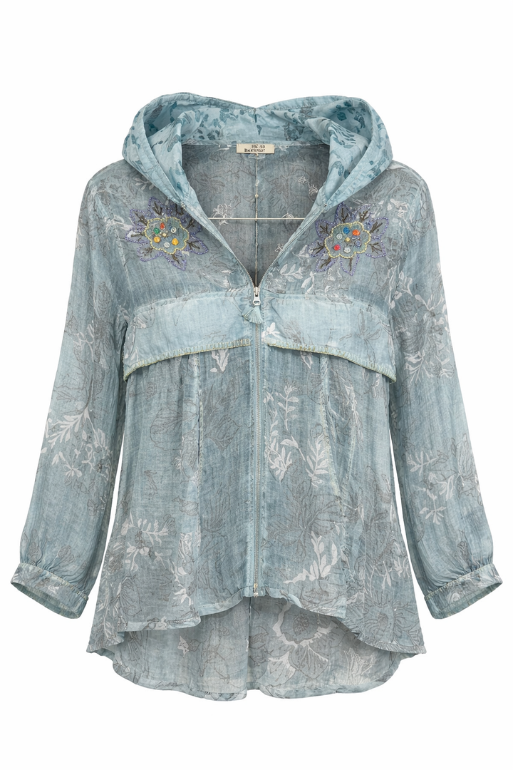 Hooded Floral Zip Top