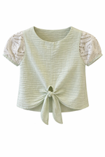 Load image into Gallery viewer, Lace Sleeve Tie Front Top