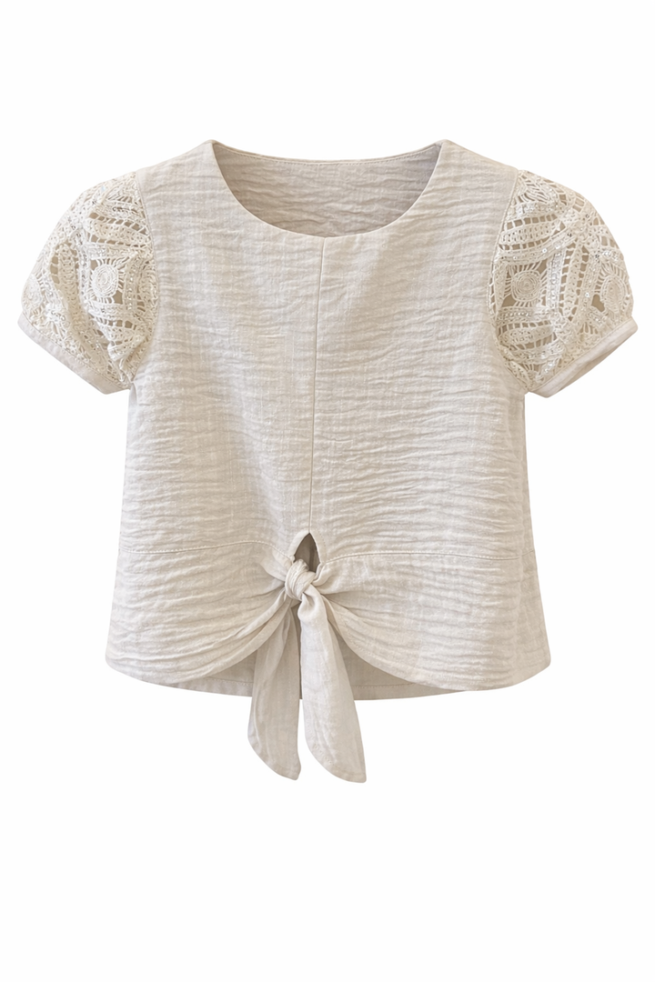 Lace Sleeve Tie Front Top
