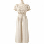 Load image into Gallery viewer, Girls Linen Lace Bodice Top and Wide Leg Pants Set