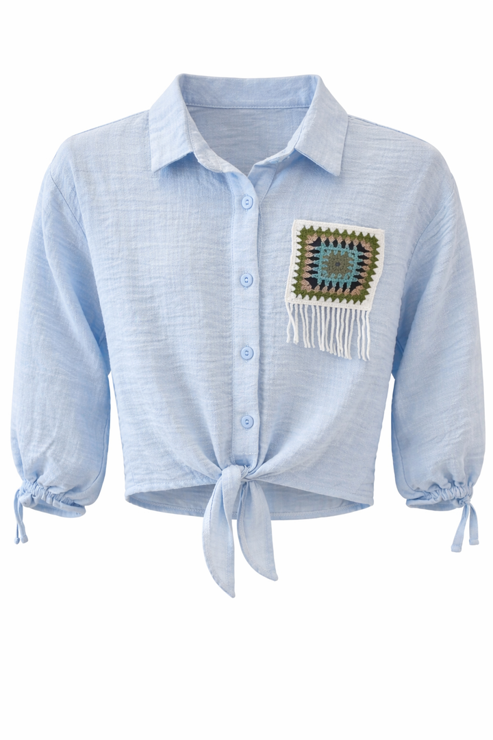 Pocket Detail Tie Front Shirt