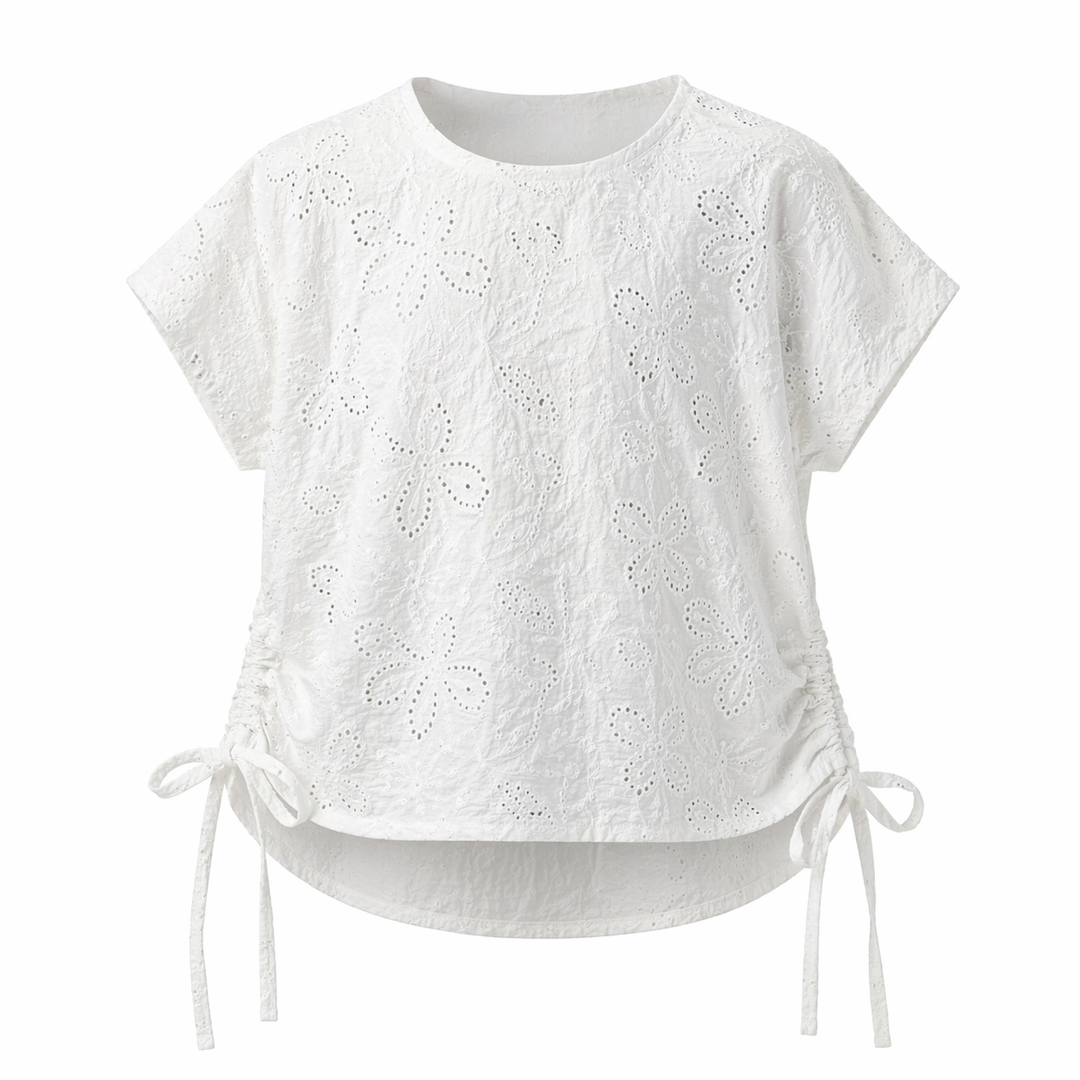 Side Tie Eyelet Blouse
