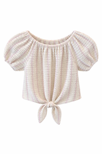 Load image into Gallery viewer, Textured Puff Sleeve Tie Top