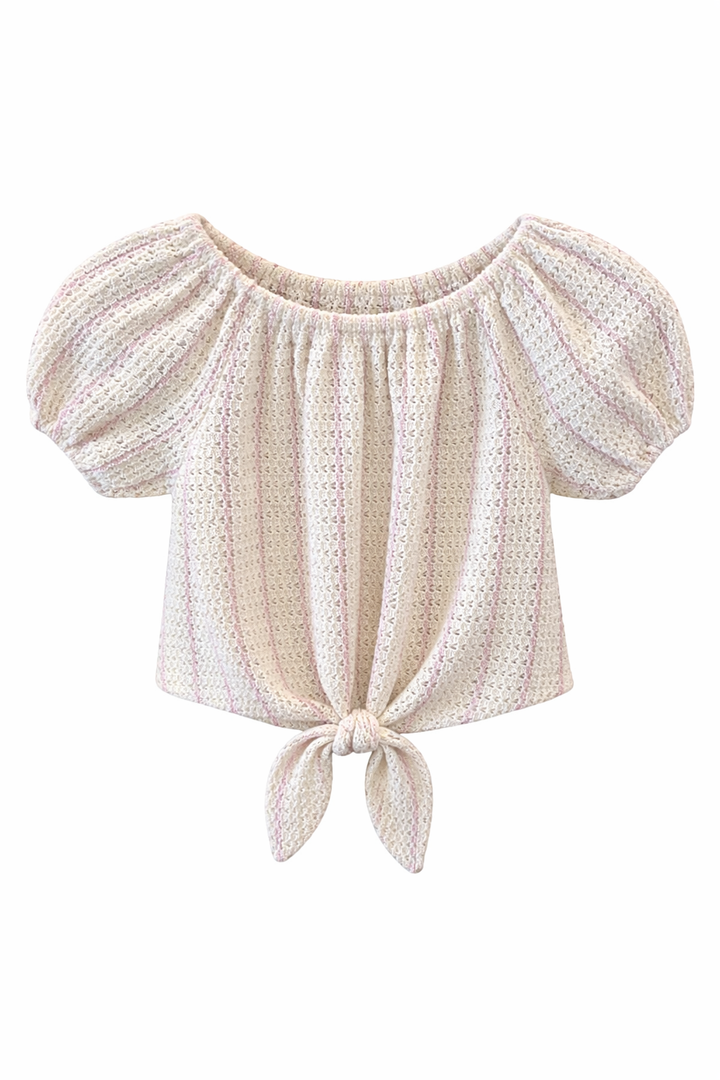 Textured Puff Sleeve Tie Top