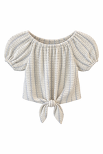 Load image into Gallery viewer, Textured Puff Sleeve Tie Top