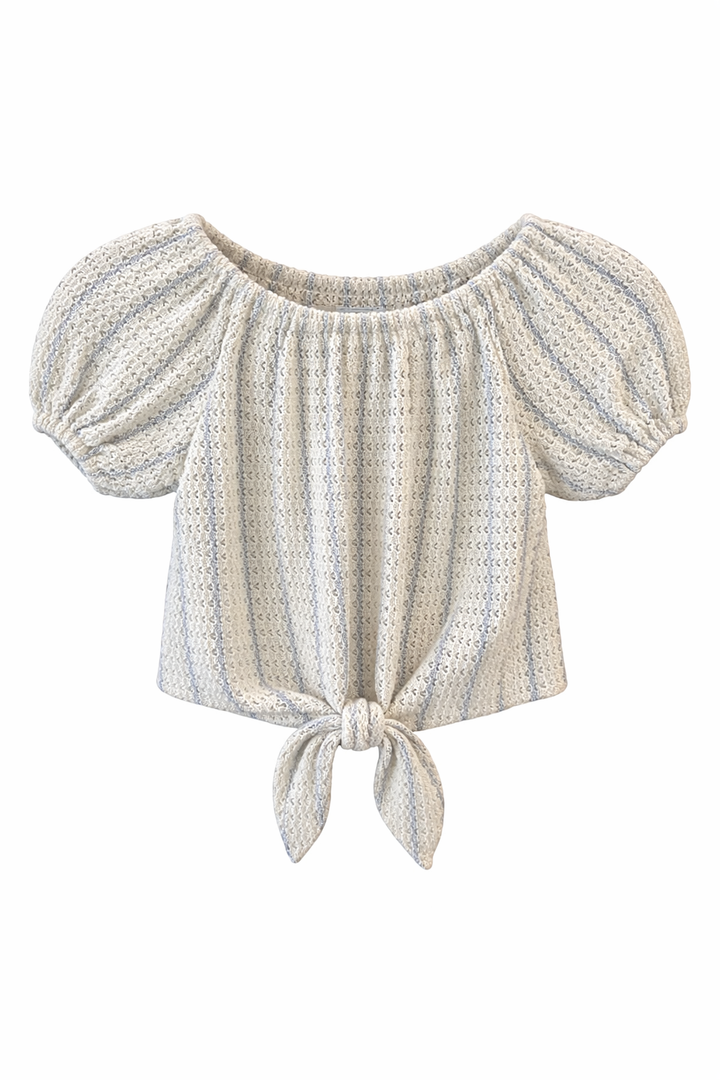 Textured Puff Sleeve Tie Top