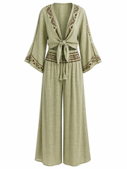 Tie Front Top with Waist Detail Pants Set