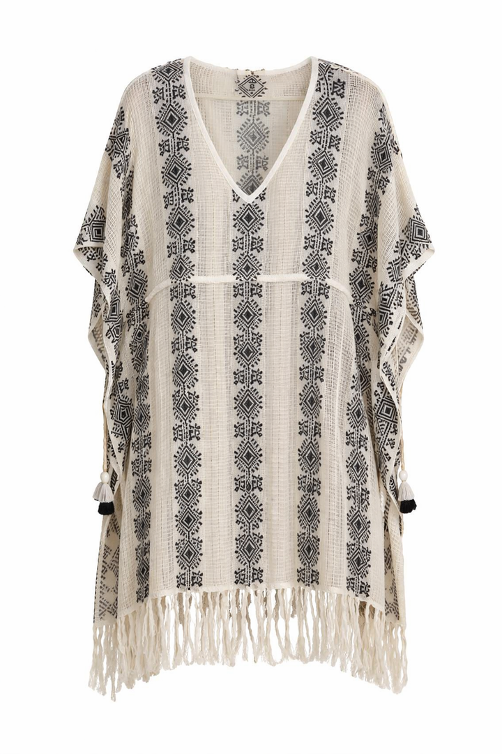 V Neck Fringe Kaftan