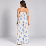 Women's Ivory Fern-Print Strapless Wide-Leg Jumpsuit