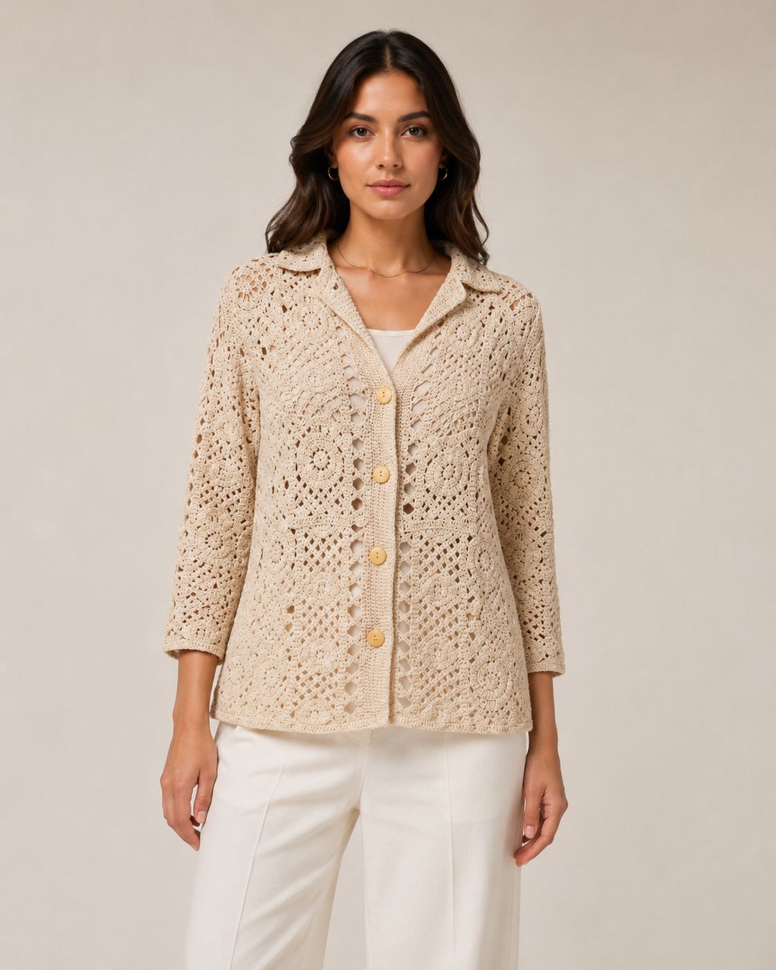 Aura Crochet Button-Up Top