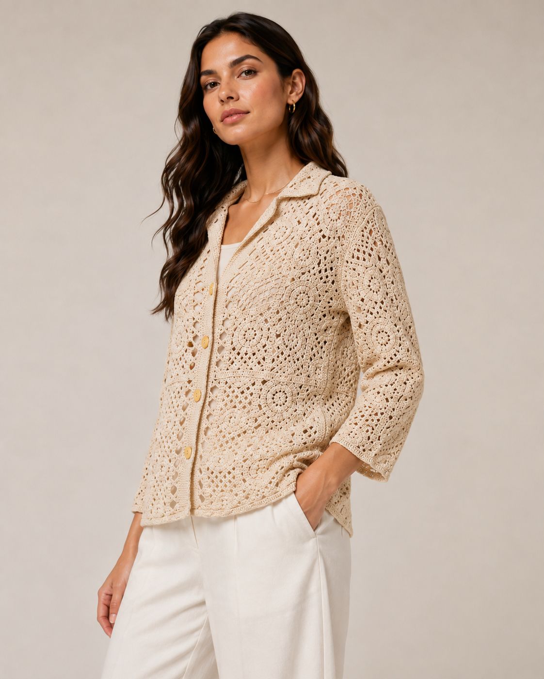 Aura Crochet Button-Up Top