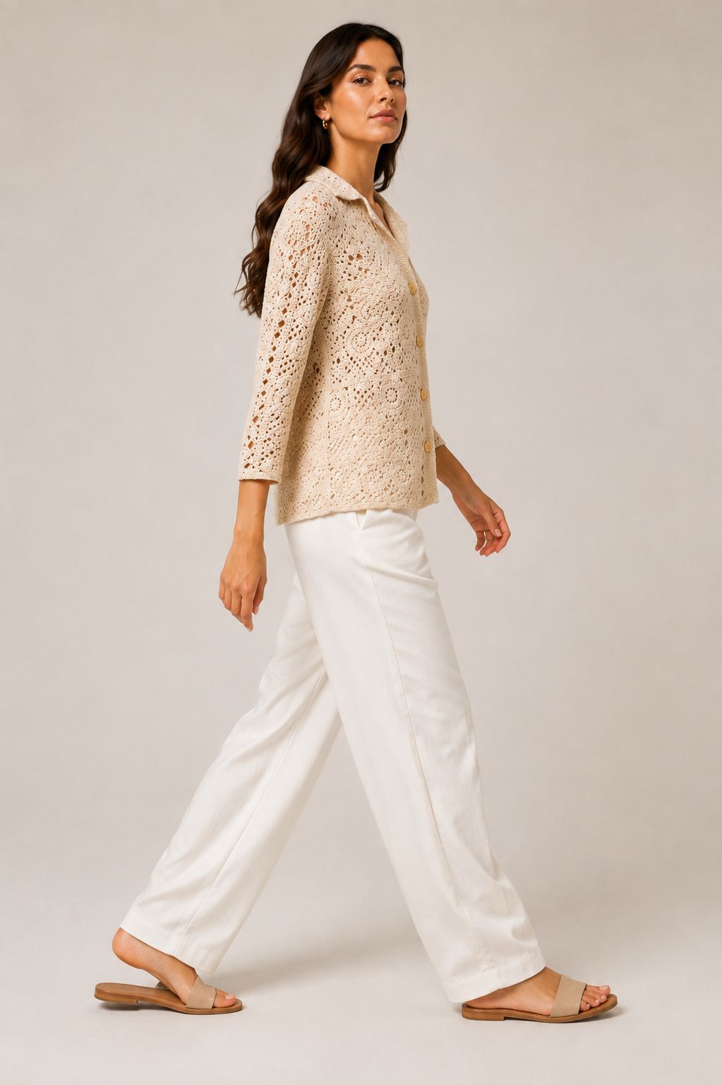 Aura Crochet Button-Up Top