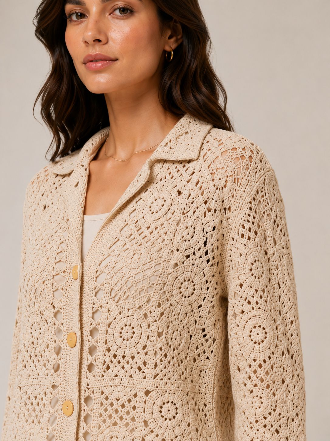 Aura Crochet Button-Up Top