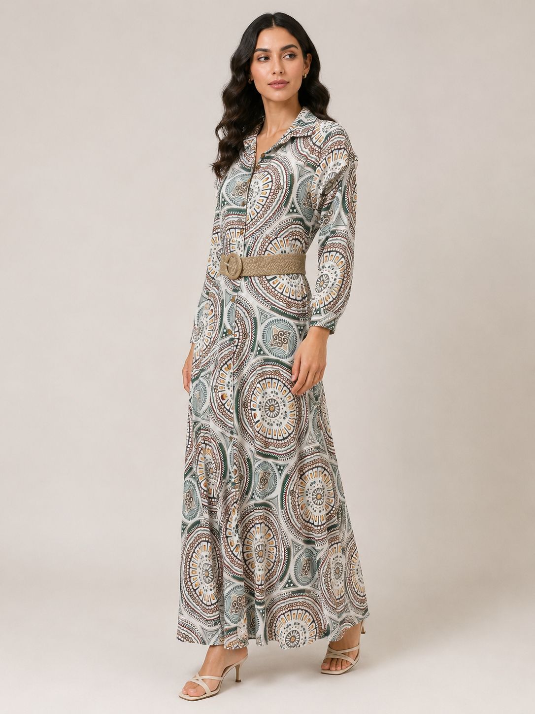 Medallion Print Maxi Shirt Dress
