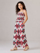 Print Jumpsuit with Smocked Top