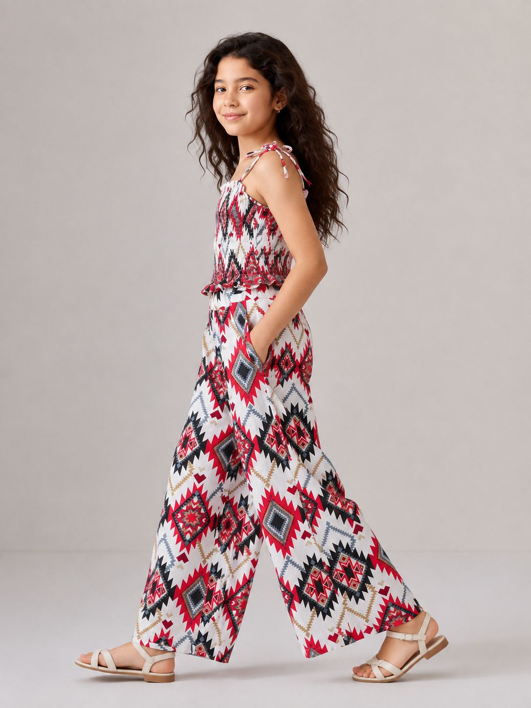 Print Jumpsuit with Smocked Top