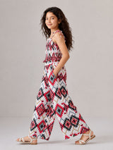 Print Jumpsuit with Smocked Top