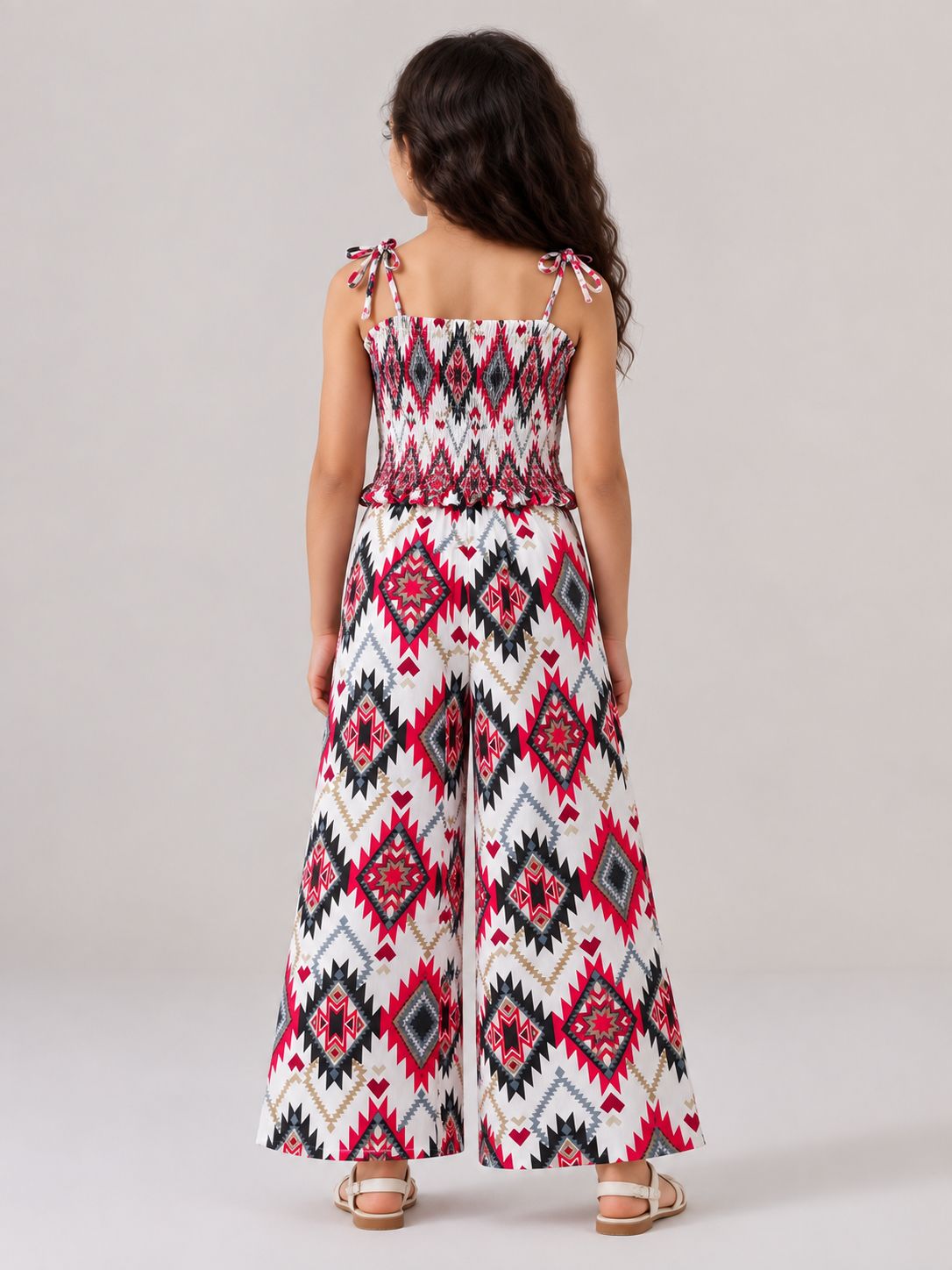 Print Jumpsuit with Smocked Top