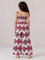 Print Jumpsuit with Smocked Top