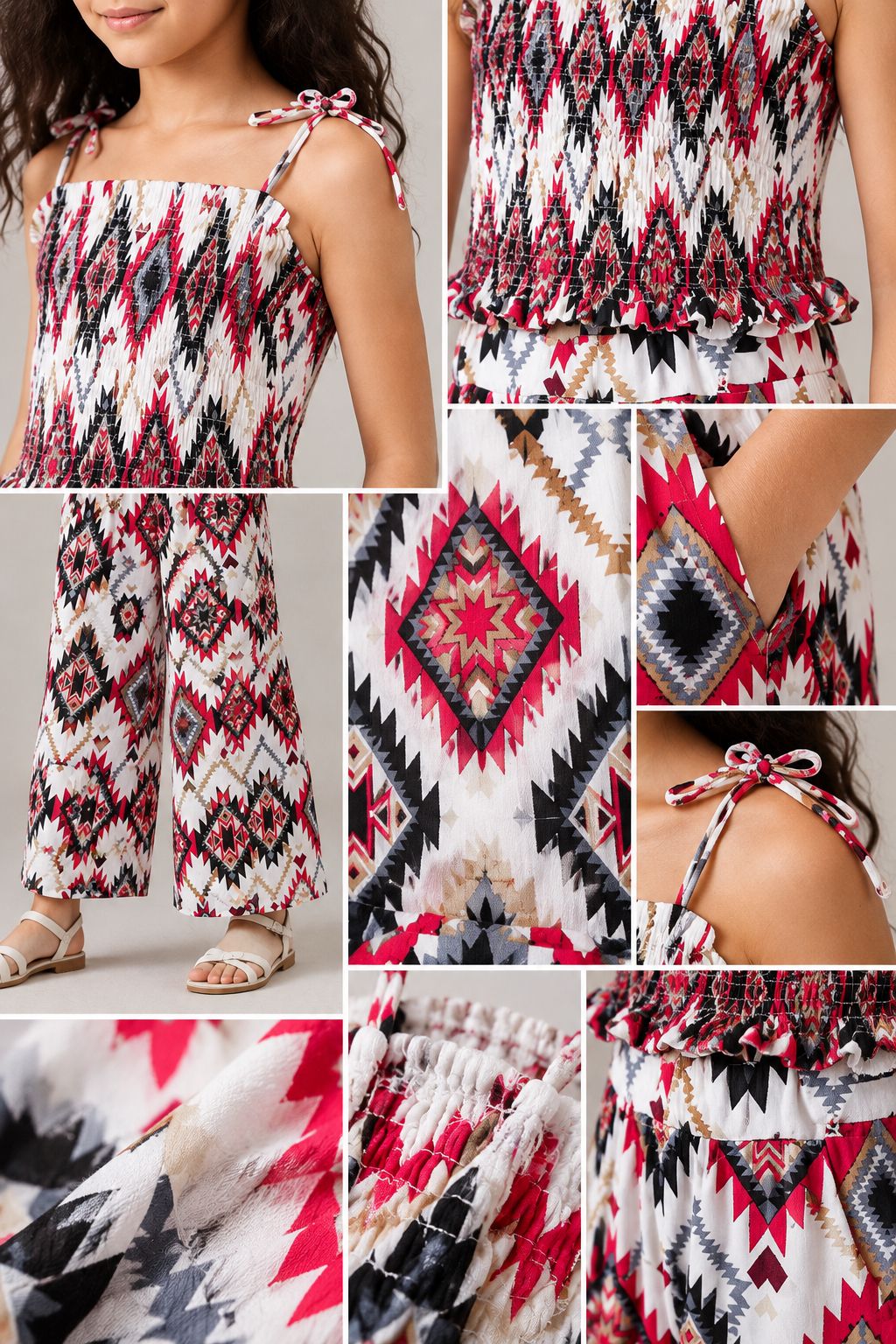 Print Jumpsuit with Smocked Top