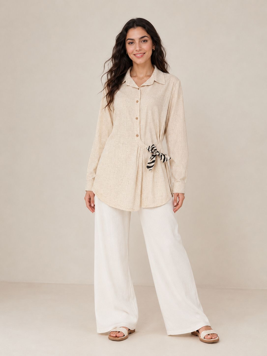 Long Sleeve Shirt with Tie Waist Detail