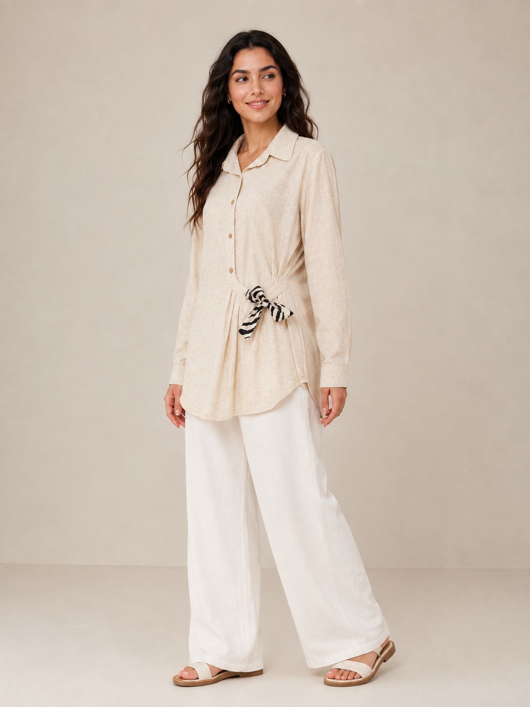 Long Sleeve Shirt with Tie Waist Detail