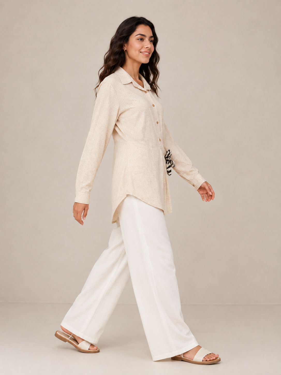 Long Sleeve Shirt with Tie Waist Detail