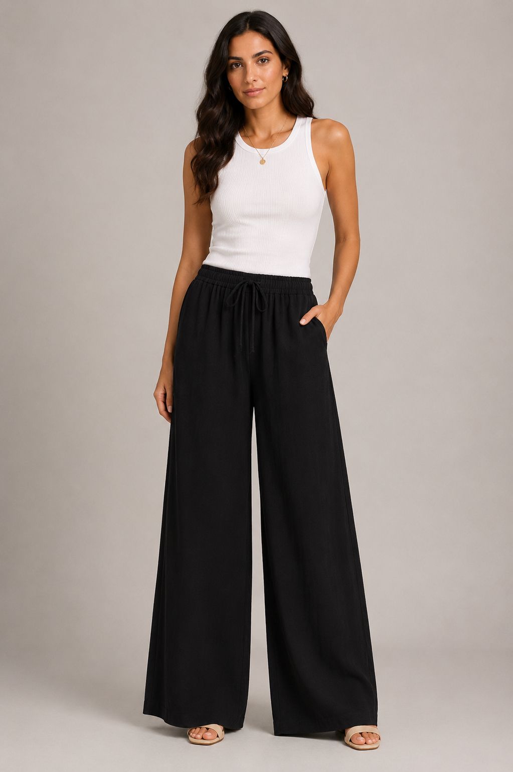 Wide-Leg Pants with Drawstring Waist