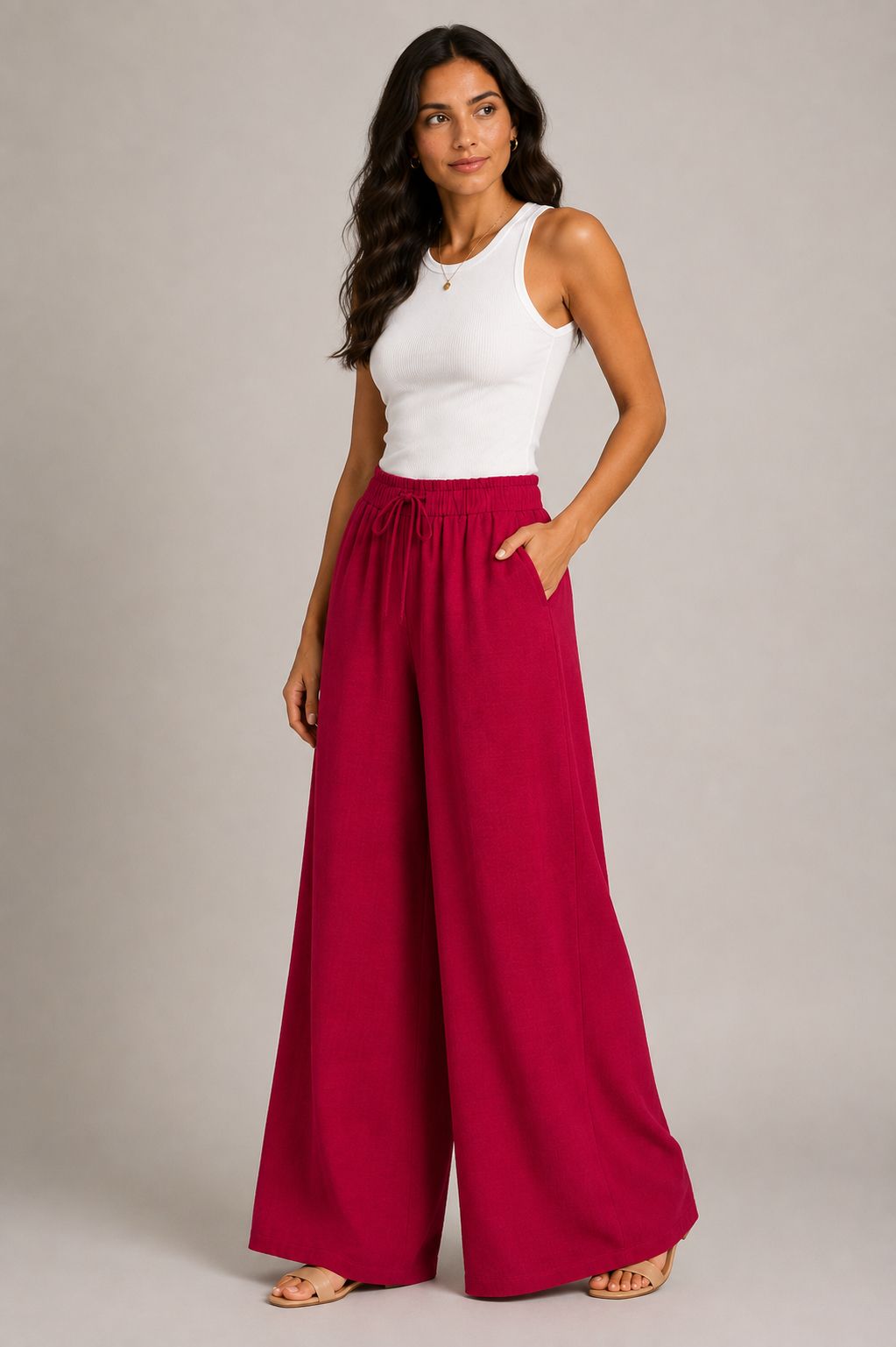 Wide-Leg Pants with Drawstring Waist