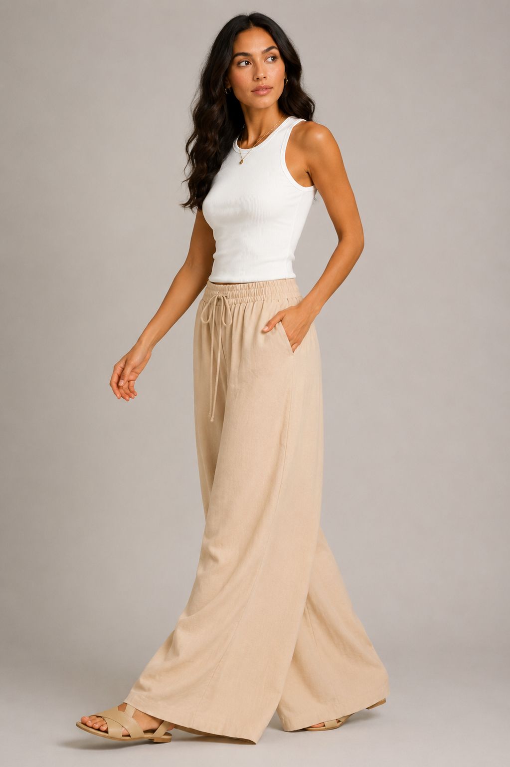 Wide-Leg Pants with Drawstring Waist