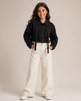 Black Cropped Denim Jacket with Strap Detail