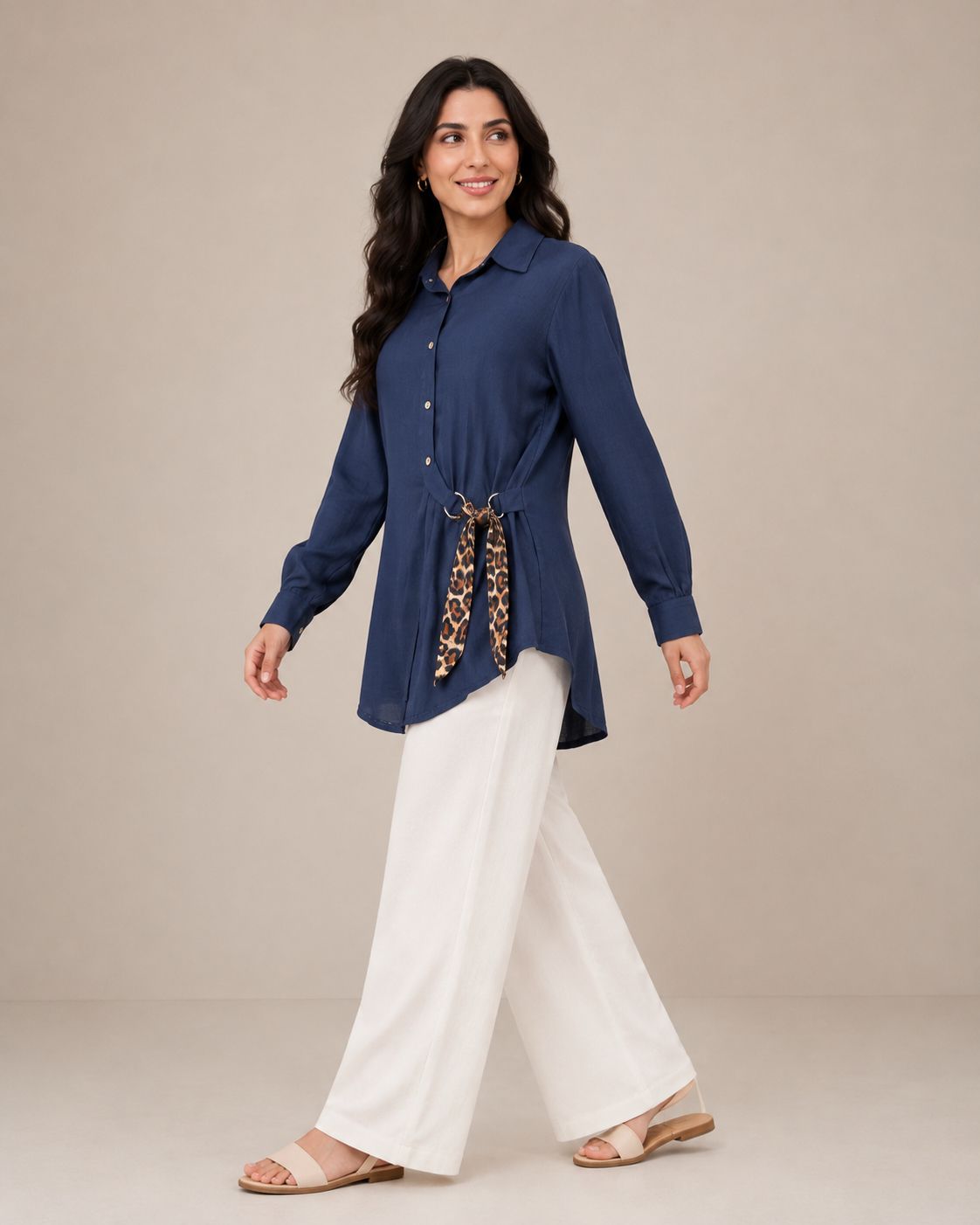 Long Sleeve Shirt with Tie Waist Detail