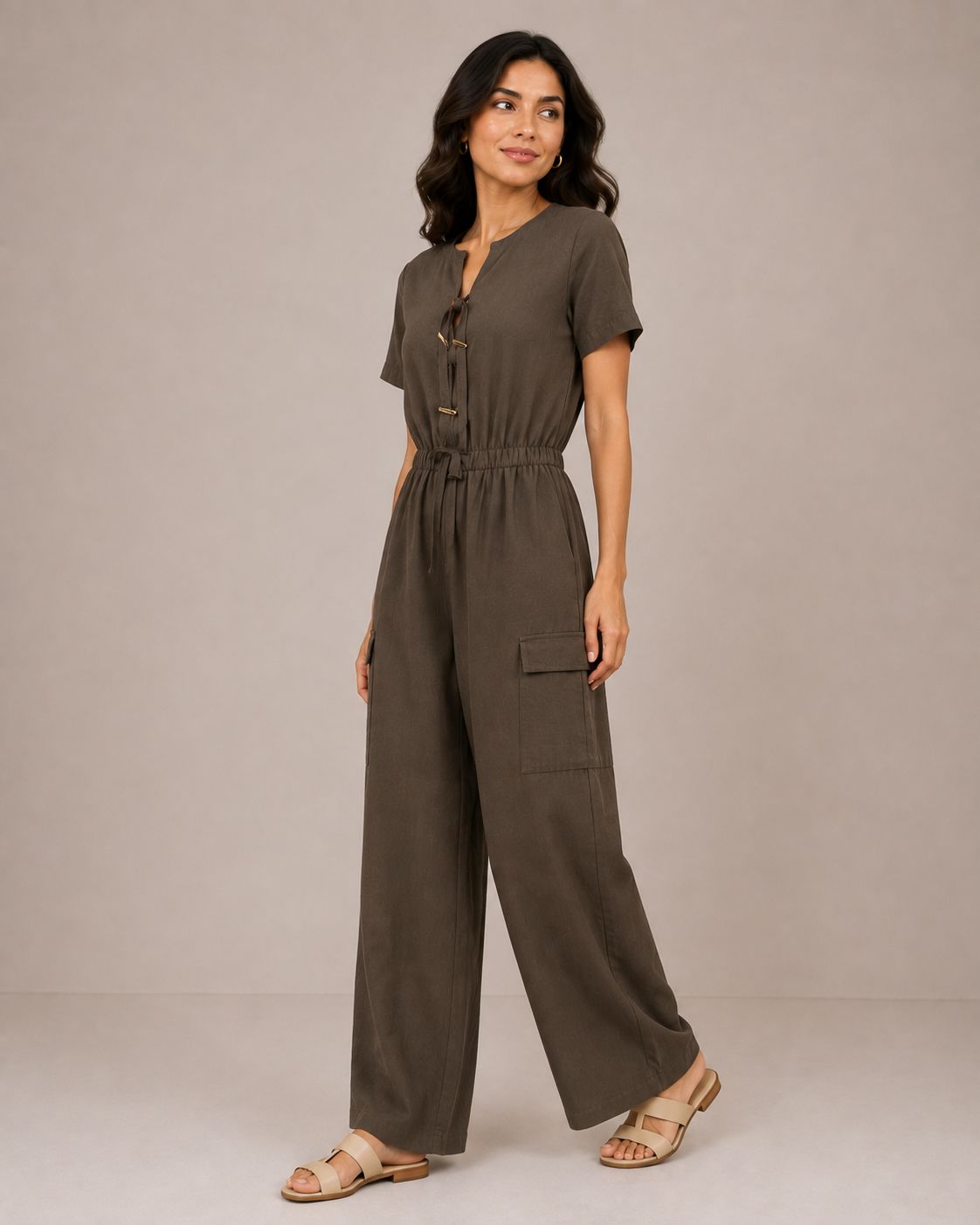 Tie-Neck Wide-Leg Jumpsuit
