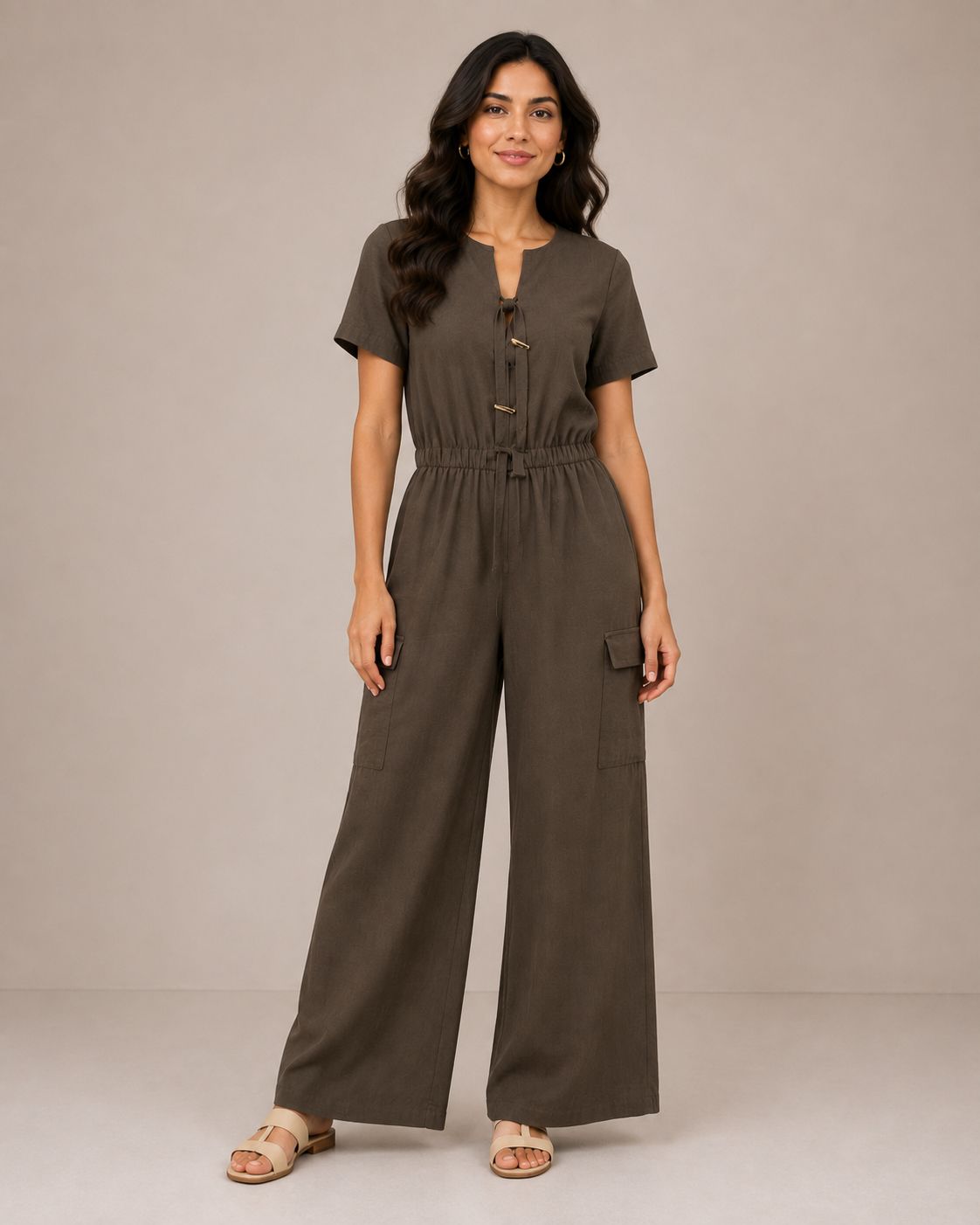 Tie-Neck Wide-Leg Jumpsuit