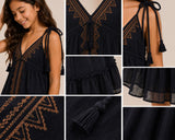 Embroidered Tiered Dress with Tie Straps