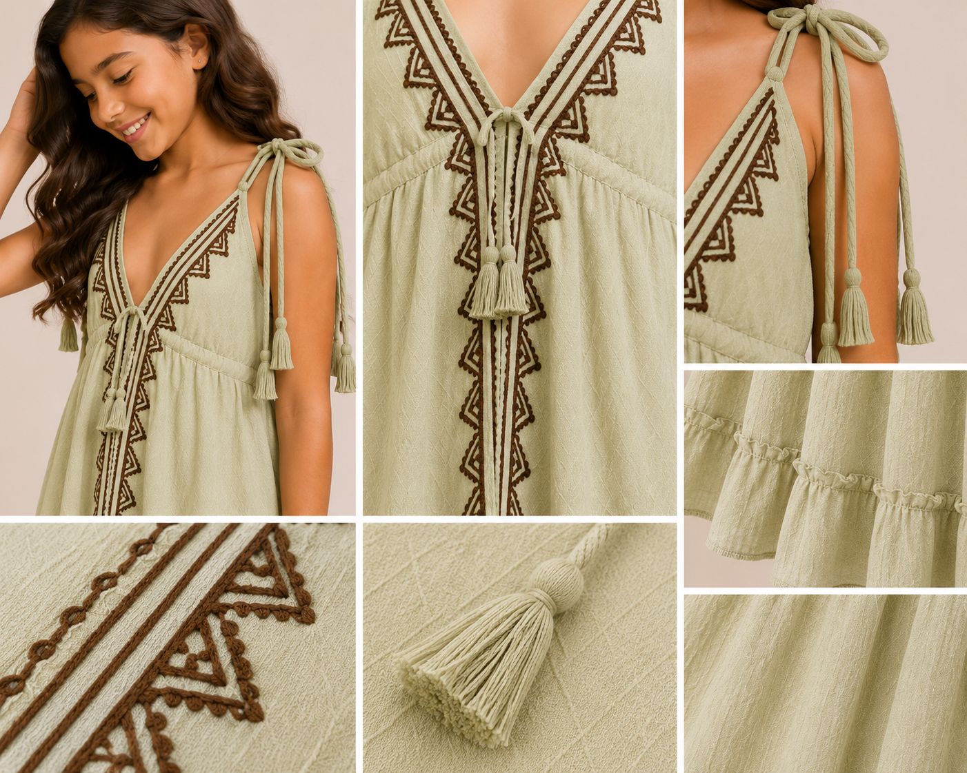 Embroidered Tiered Dress with Tie Straps