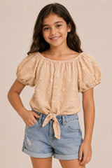 Kids Puff Sleeve Tie-Front Top