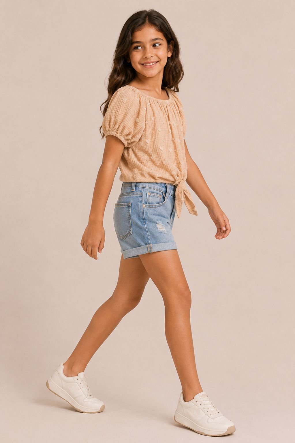 Kids Puff Sleeve Tie-Front Top