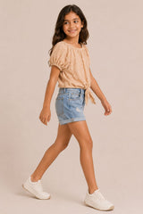 Kids Puff Sleeve Tie-Front Top