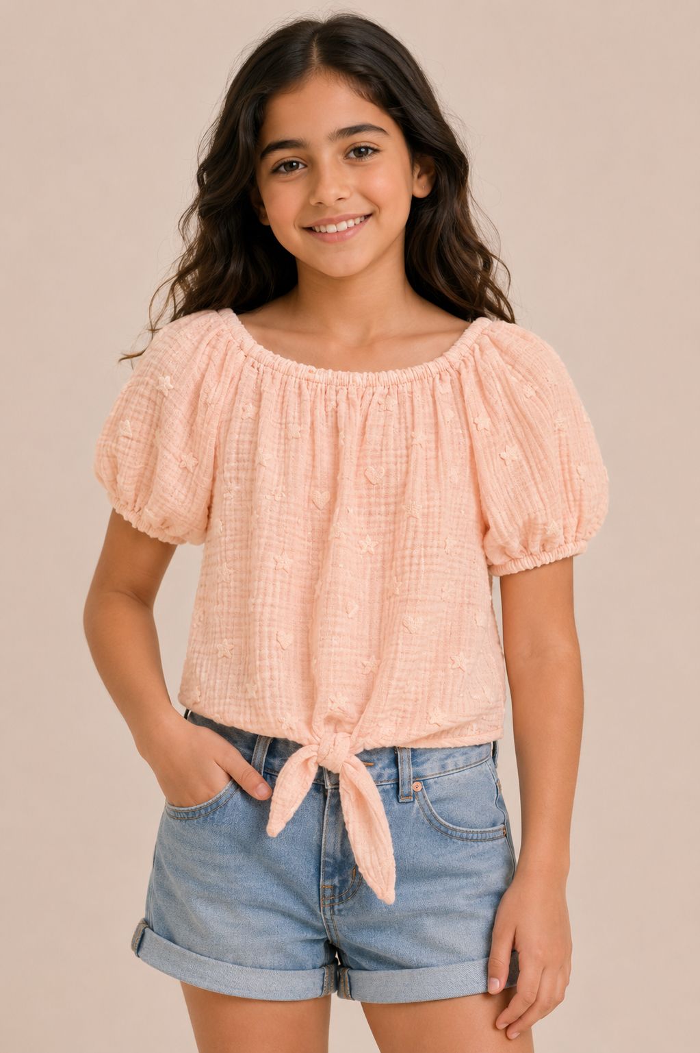 Kids Puff Sleeve Tie-Front Top