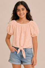 Kids Puff Sleeve Tie-Front Top