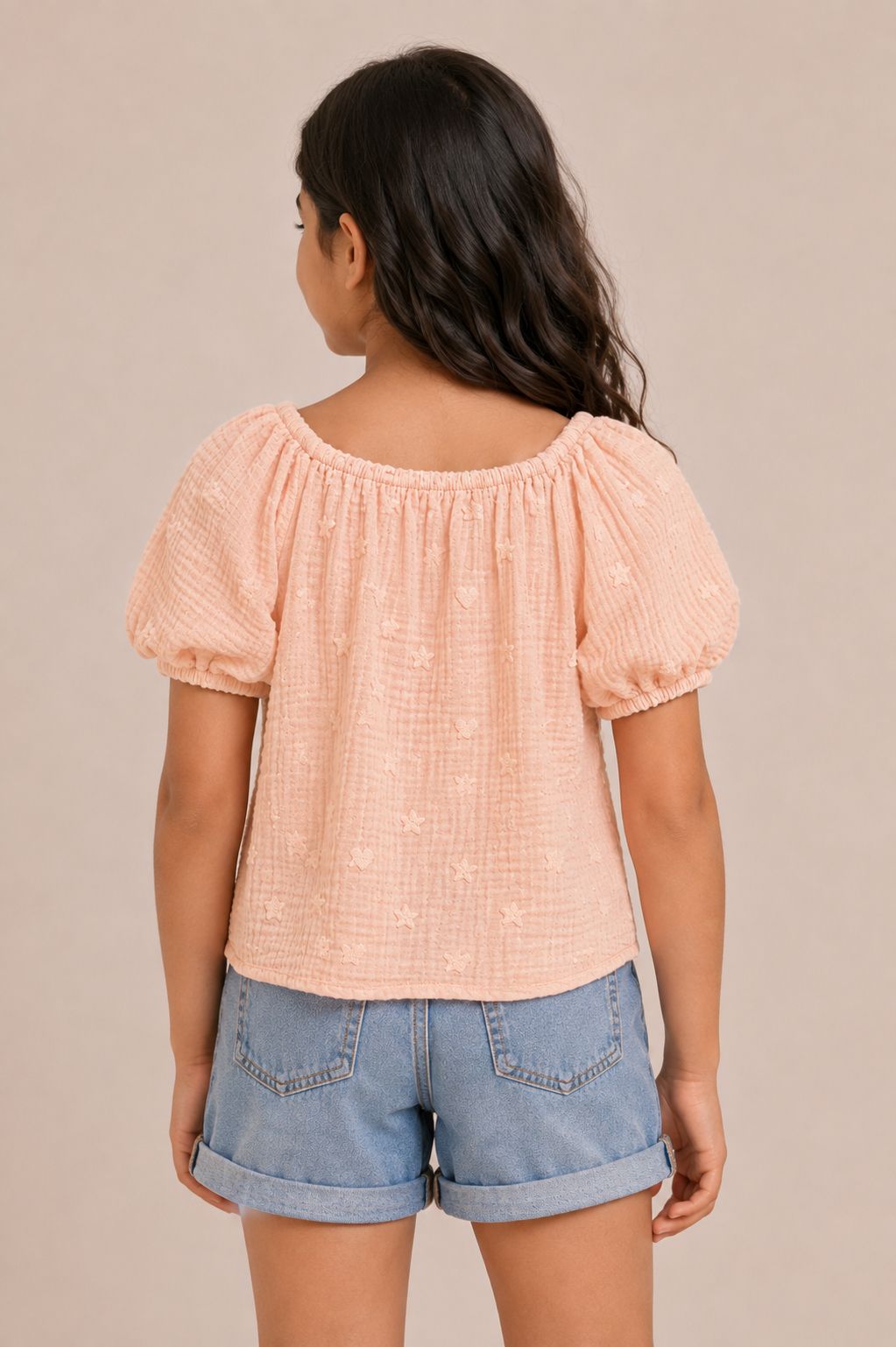 Kids Puff Sleeve Tie-Front Top