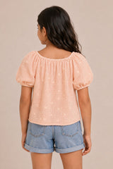 Kids Puff Sleeve Tie-Front Top